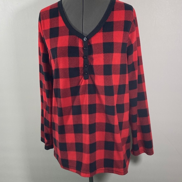 Arctic Trail Tops - Arctic Trail Top Women Size XL Red & Black Fleece V Neck Cozy Relaxed Fit